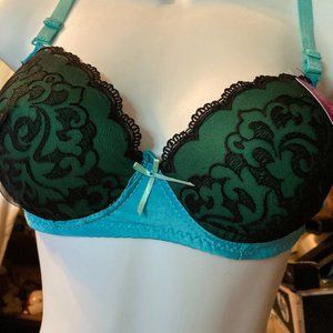 BRA'S PRETTY NICE NEW BRA TEAL SEXY BLACK WIRE BRA